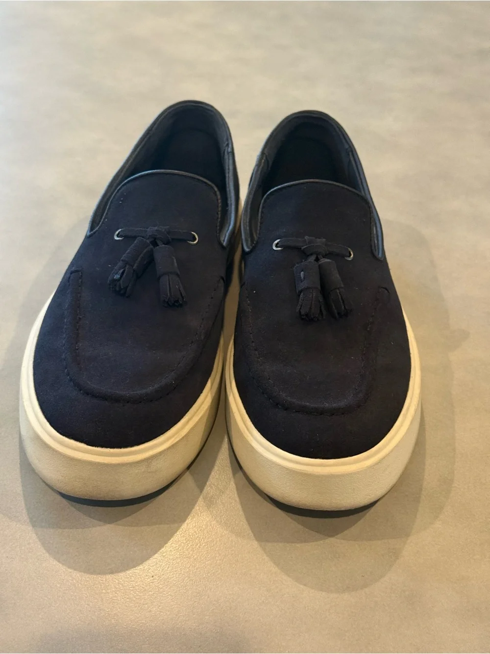 Zara Navy Suede Tassel Slip-On Loafers with Cream Sole